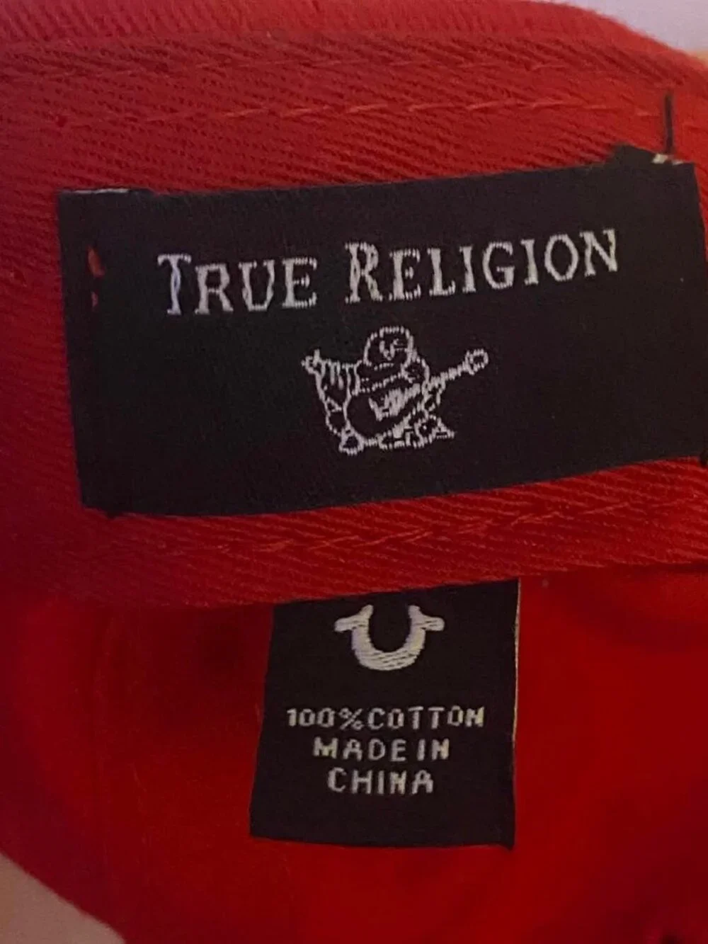 True Religion Red Baseball Cap Black Embroidered Logo 100% Cotton Adult One Size